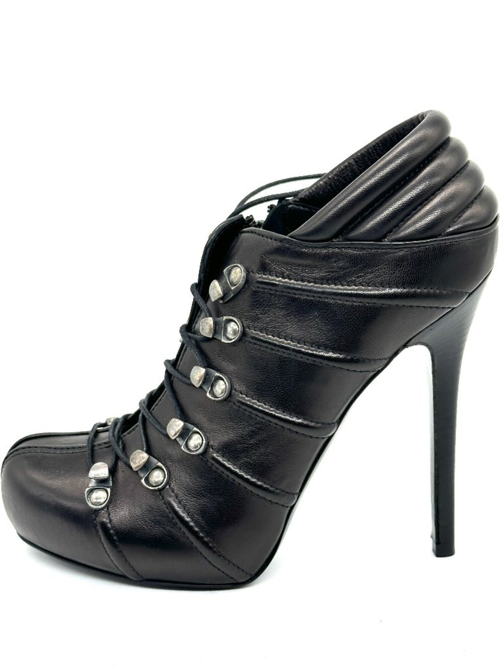 Alexander McQueen Leather Lace Up Studded Ankle Booties Boots Heels